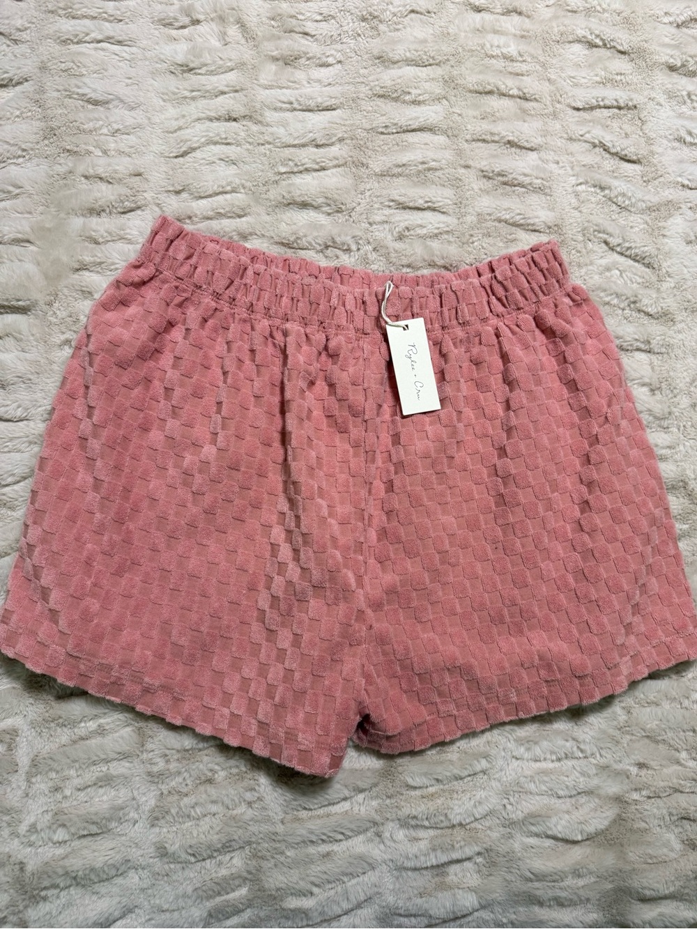 NWT Rylee + Cru Women's Pink Textured Elastic Waist Shorts Checkered Medium